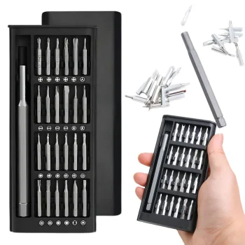 Precision Screwdriver Bit Set with Handle and Case, 24 Magnetic Bits, Silver