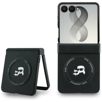 Karl Lagerfeld Karl&Choupette Pins MagSafe dėklas Samsung Galaxy Z Flip 8, juodas