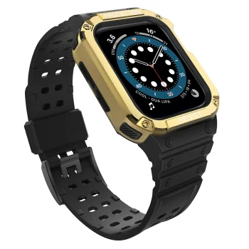 „Protect Strap Band“ dirželis su dėklu Apple Watch 42/44/45mm, juodas/auksinis