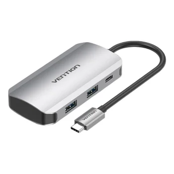 USB-C šakotuvas Vention TNBHB, 4x USB 3.0, PD 100W, 0.15m, pilkas