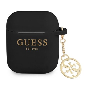 Guess Silicone Charm 4G dėklas, skirtas Apple AirPods 1/2, juodas
