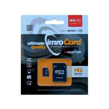 Atminties kortelė Imro MicroSDXC 64GB Class 10 UHS-3 su adapteriu, juoda