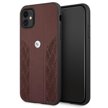 BMW iPhone 11 / XR Case Leather Curve Perforate, Red