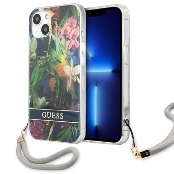 Dėklas Guess Flower Strap skirtas iPhone 13 mini, Mėlynas