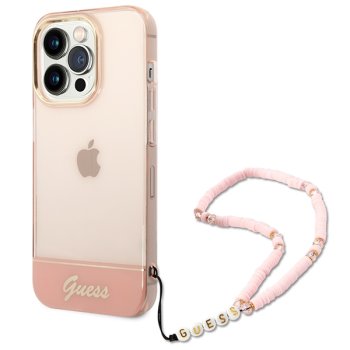 Guess Translucent Pearl Strap Case for iPhone 14 Pro Max - Pink