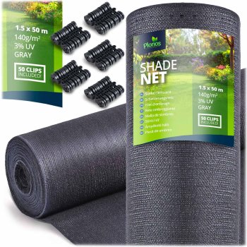 Plonos Premium šešėliavimo tinklas 1.5x50m 140g/m² su 50 spaustukų, pilkas