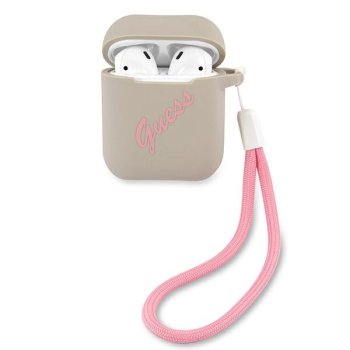 Guess AirPods dėklas Silicone Vintage, pilkas ir rožinis