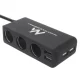 Maclean MCE117 automobilinio lizdo šakotuvas, 3 lizdai, 4x USB, voltmetras