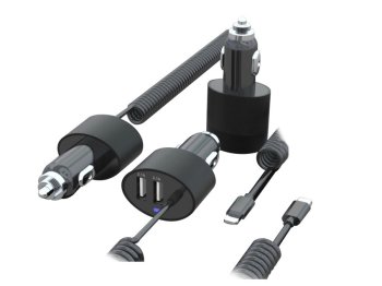 Automobilinis įkroviklis Maclean MCE76 su Lightning laidu, 2x USB, 5.2A, juodas