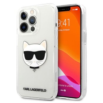 Karl Lagerfeld dėklas iPhone 13 Pro Max telefonui Choupette Head, skaidrus