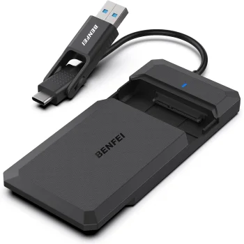 Benfei 2.5" SATA SSD išorinis dėklas su USB-C ir USB-A laidu, juodas