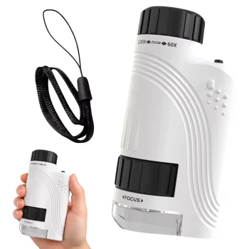 Kompaktiškas rankinis mikroskopas 60x–120x su LED ir UV apšvietimu