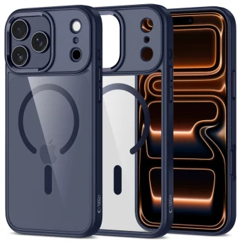 Tech-Protect MagMat MagSafe Case for iPhone 17 Pro Max - Transparent / Navy Blue