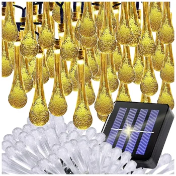 Soliarinė sodo girlianda 100 LED varveiklių, šilta balta
