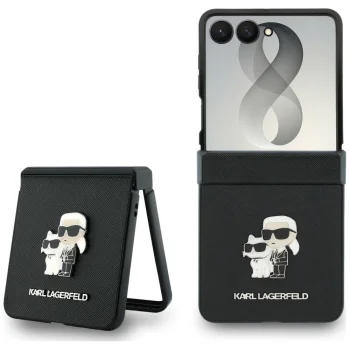 Karl Lagerfeld Karl & Choupette Pins dėklas iPhone 17 Pro, juodas