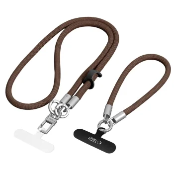 Tech-Protect C10S Crossbody Phone Lanyard (114 cm) + Wrist Strap (31 cm) - Brown-Titanium