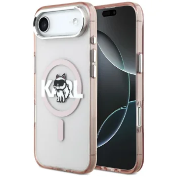 Karl Lagerfeld IML Choupette Sketch Logo MagSafe dėklas iPhone 17 Air, rožinis