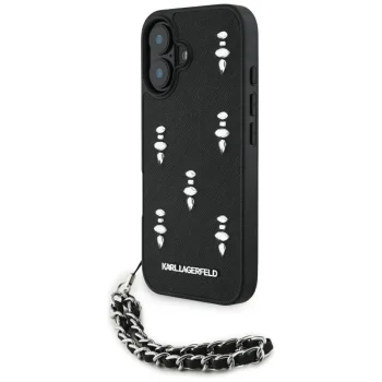 Karl Lagerfeld Saffiano Crystals w/Chain dėklas, skirtas iPhone 16, juodas