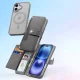 Dux Ducis Lawa odinis dėklas iPhone 16 su nusegama pinigine, pilkas