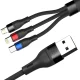 Laidas 3mk Hyper Cable N-SERIES 3in1 USB-A į USB-C / Lightning / Micro 1.2m 18W, juodas