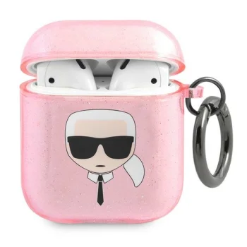 Karl Lagerfeld KLA2UKHGP AirPods 1/2 Case, Karl`s Head Glitter, Pink