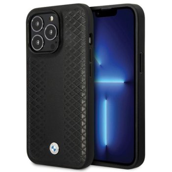 BMW dėklas iPhone 14 Pro telefonui Leather Diamond Pattern, juodas