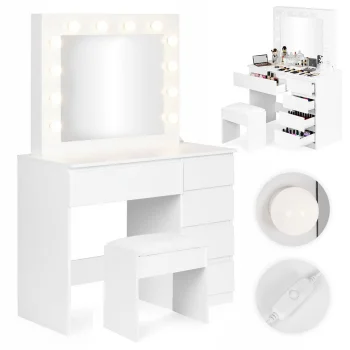 ModernHome Dressing Table with LED Mirror, 5 Drawers and Stool
