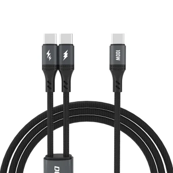 Dudao L3F 2in1 USB-C to 2x USB-C Cable, 100W, 1.2m, Black