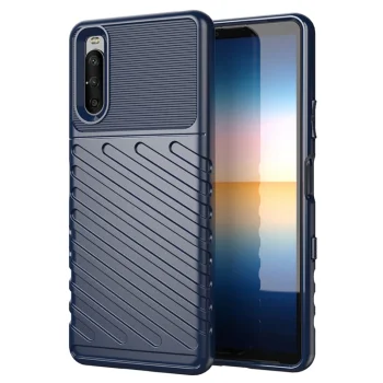 Sony Xperia 10 III / 10 III Lite Thunder Series Twill Texture TPU Mobile Phone Cover Case, Blue