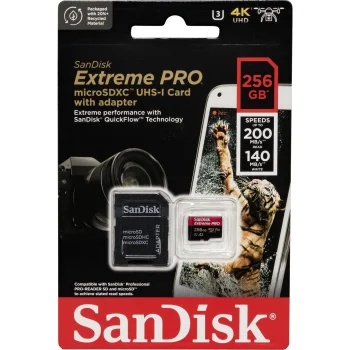 Atminties kortelė SanDisk Extreme Pro microSDXC 256GB UHS-I U3 A2 V30