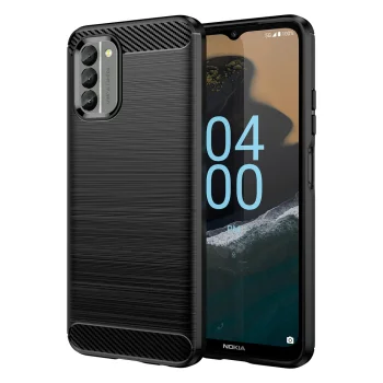 Dėklas Nokia G400 Carbon Case, lankstus TPU nugarėlė, juodas