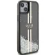 Guess dėklas iPhone 15 Plus / 14 Plus Liquid Glitter Gold Stripes, juodas