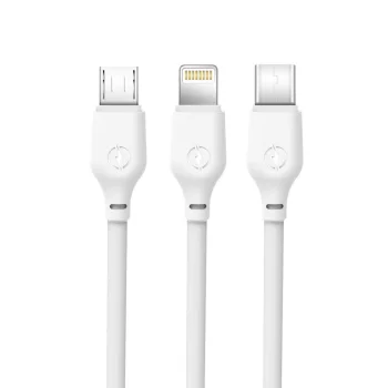 XO NB103 3-in-1 USB į Lightning, USB-C, microUSB laidas, 1m, Baltas