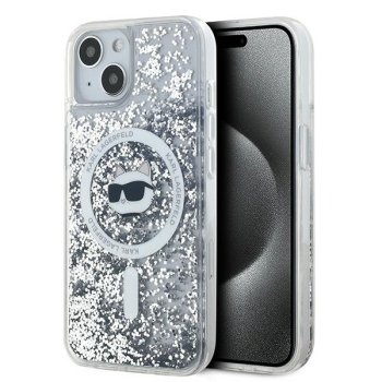 Karl Lagerfeld Liquid Glitter Choupette Head MagSafe dėklas iPhone 15/14/13, skaidrus