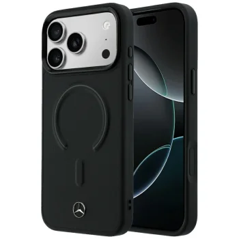 Mercedes Leather 3D MagSafe dėklas telefonui iPhone 18 Pro / 17 Pro, juodas