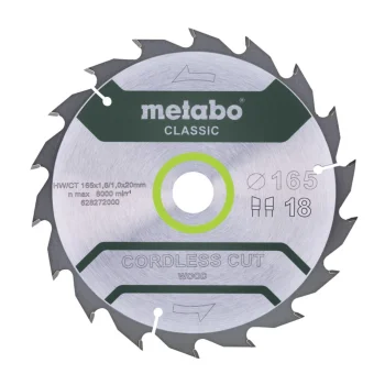 Metabo CordlessCutClassic wood saw blade 165x20 mm, 18 teeth