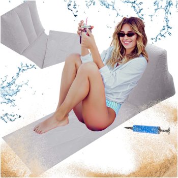 Inflatable beach mat with backrest and pillow, universal, grey