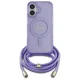 Guess dėklas iPhone 16 telefonui Crossbody Cord Script MagSafe, violetinis