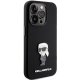 Karl Lagerfeld dėklas iPhone 15 Pro telefonui, Silicone Ikonik Metal Pin, juodas