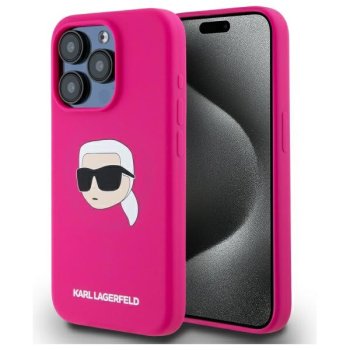 Karl Lagerfeld dėklas iPhone 15 Pro telefonui, fuksijų spalva