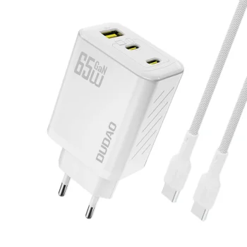 Dudao A29C 65W GaN tinklo įkroviklis ir USB-C laidas, baltas