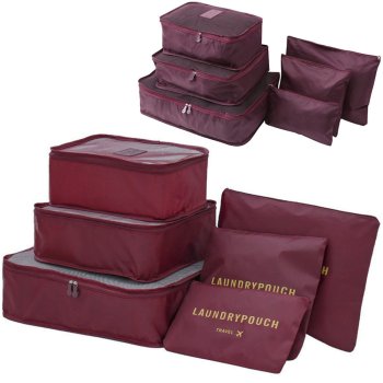 Travel Organizer Set for Suitcase, 6 pcs, Burgundy