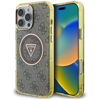 Guess dėklas iPhone 16 Pro Max telefonui IML Metal Glitter 4G MagSafe, rudas