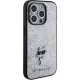 Karl Lagerfeld Glitter Choupette dėklas iPhone 15 Pro, sidabrinis