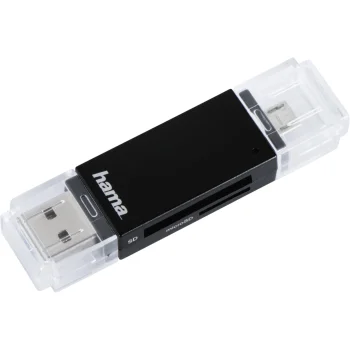 Hama Basic USB 2.0 OTG atminties kortelių skaitytuvas, juodas / skaidrus