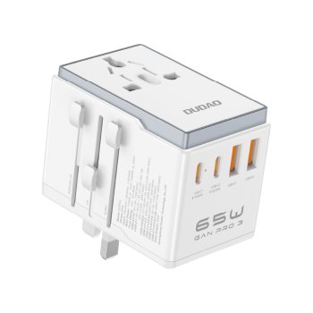 Kelioninis adapteris Dudao A65Pro 65W (EU/US/JP/AUS/UK), baltas