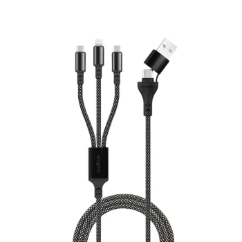 Maxlife All-in-1 laidas USB/USB-C į Lightning ir 2x USB-C 66W 1m juodas