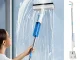 Flat mop with spray and window squeegee, 3 microfiber pads, white