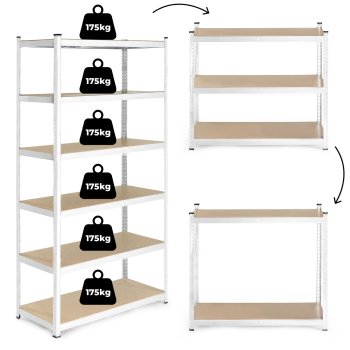 ModernHome metalinė sandėliavimo lentyna 222x110x50 cm, 6 lentynos, 1050 kg