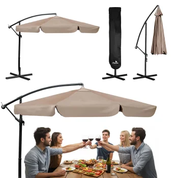 Sulankstomas sodo skėtis Plonos 488003, 350 cm, su dėklu, smėlio spalvos